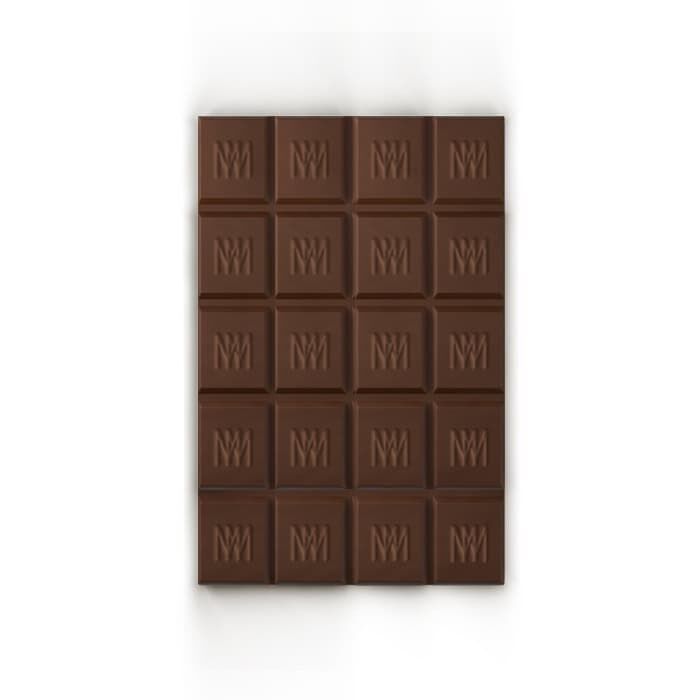Introducing the Salted Caramel Butter bar: a plain milk chocolate treat featuring a grid of 20 rectangular pieces, each embossed with "NM," now elevated with a rich touch of salted caramel to enhance its buttery goodness.